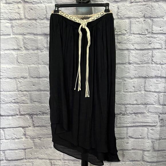 New Directions layered asymmetrical hem midi skirt with boho rope belt - Picture 1 of 7